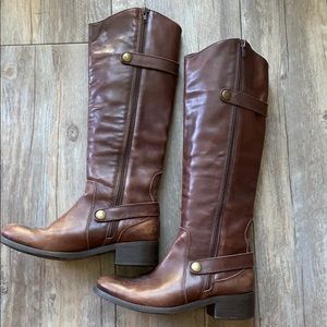 Chocolate blue tall brown leather riding boots 6m